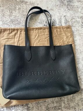 BURBERRY Remington Calf Grain Leather Tote/Shoulder/Bag Womens Black